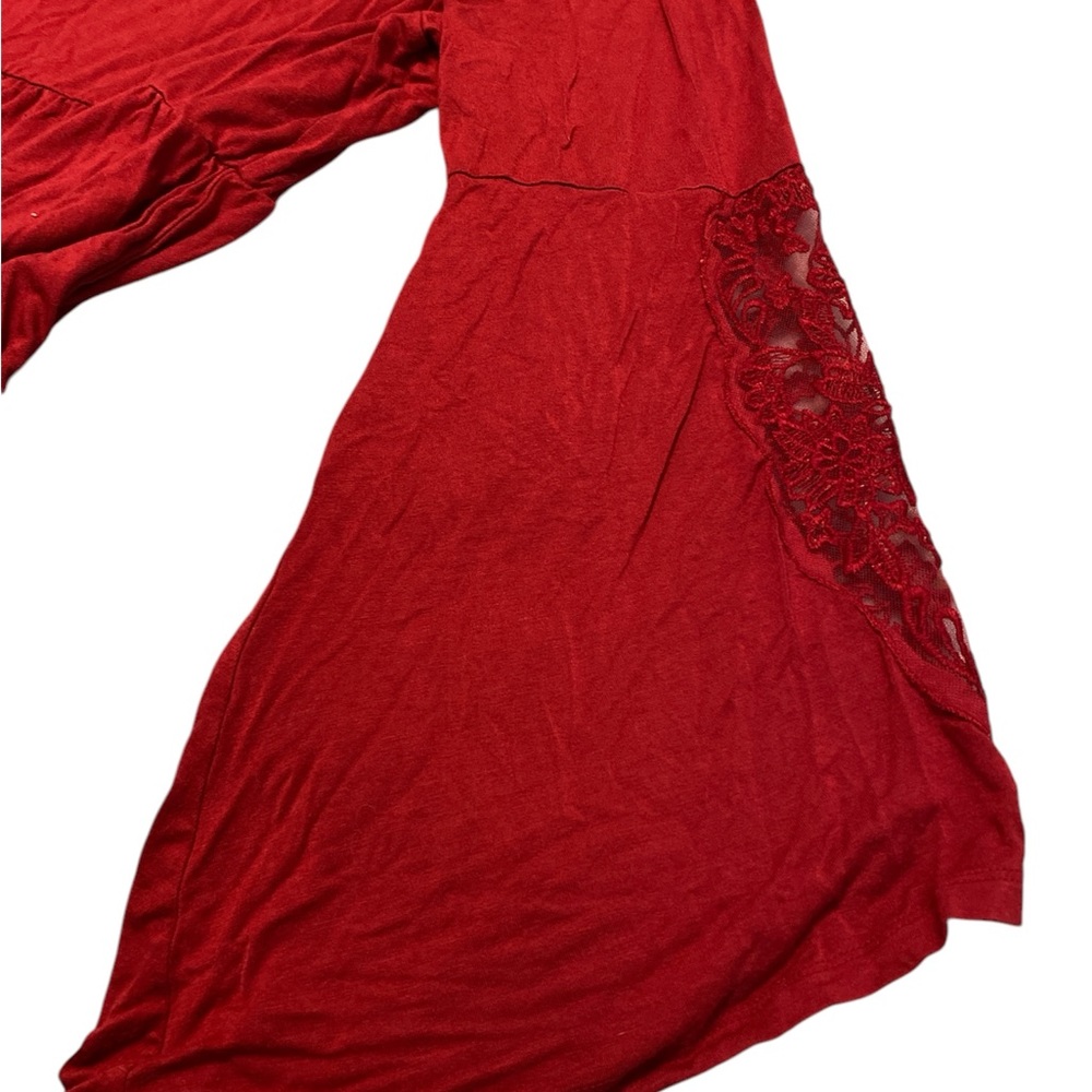Torrid Babydoll Super Soft Scoop Neck Lace Bell Sleeve Tee Size 2 Rio Red Boho - Picture 10 of 15